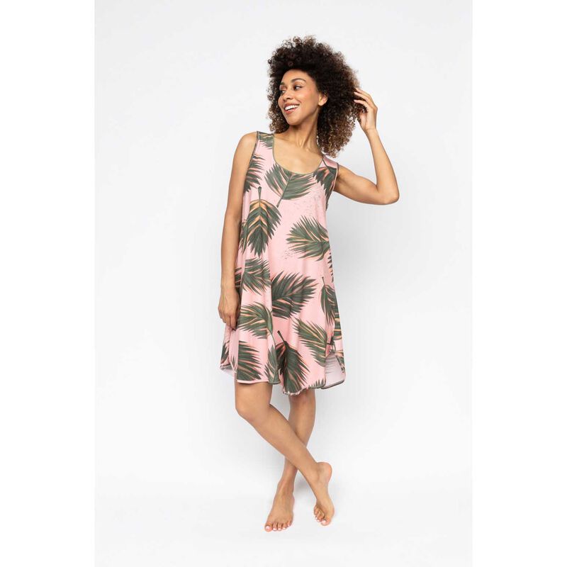 Cyberjammies Salmon Pink Leaf Printed Jersey Bus Swing Nightdress image number 2